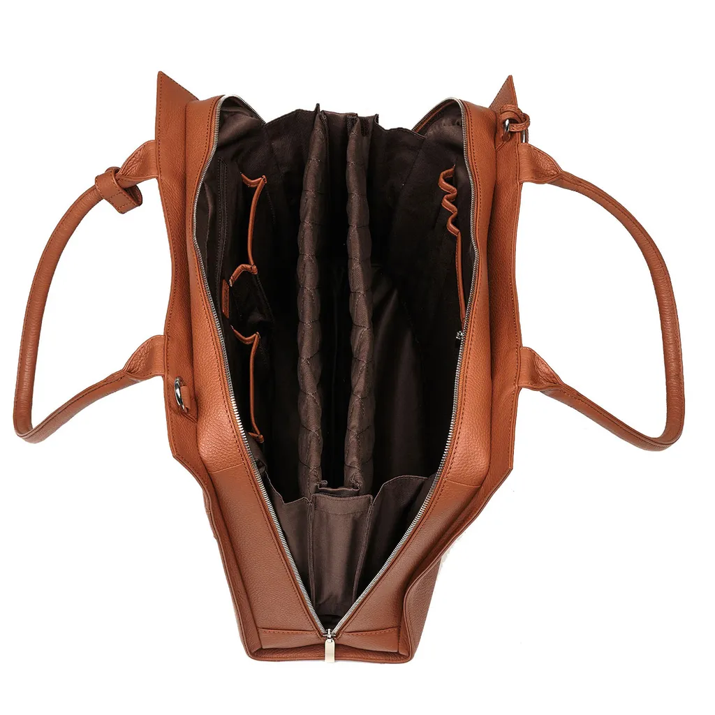 Sac business en cuir Cognac 15.6" Diamond Edition avec finitions premium