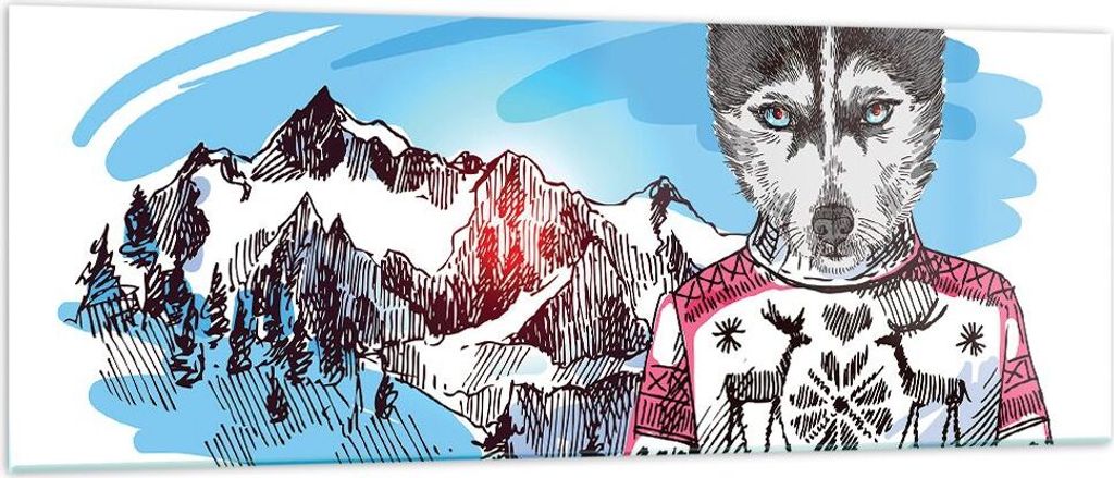 Bilder auf glas - Husky Berg Kinder Mode - 140x50cm - Glasbilder - Wandbilder - Kunstdruck - zum Aufhängen bereit - Wanddekoration aus Glas - Glas...