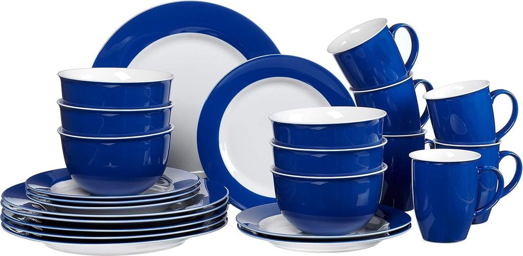 Combiset Doppio 24-teilig - Indigo Blau Porzellan Set für Frühstück und Kaffee
