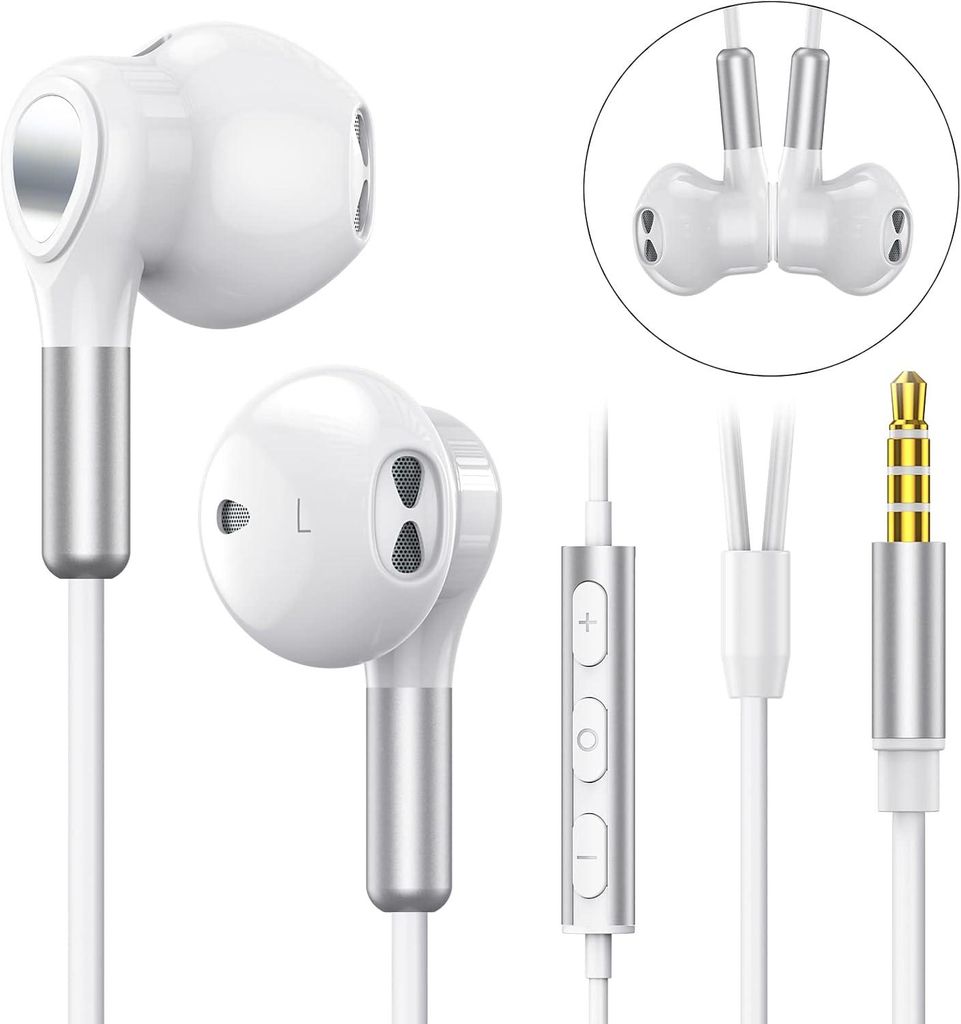 In-Ear Kopfhörer mit Kabel, 3.5mm Klinke, Mikrofon & Lautstärkeregler, Geräuschisolierung, kompatibel mit Smartphone, Tablet & MP3