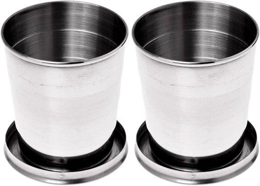 Opvoubarer Reisbecher - 250 ML - 2er Set - Rostfreier Stahl - Reisebecher - Kaffee/Teebecher - Handlicher Trinkbecher - mit Deckel - herstellbar