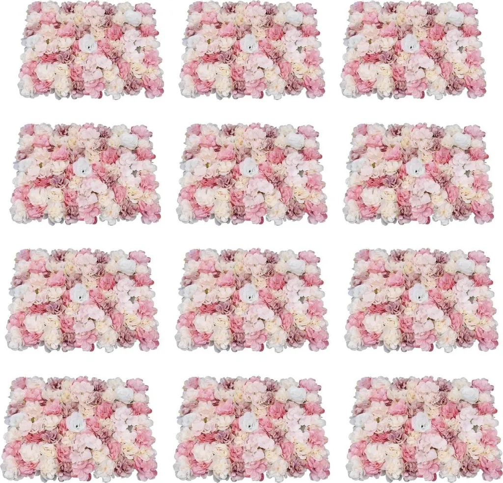 Fond floral 3D sans entretien - Hortensia artificiel rose - 12 pcs