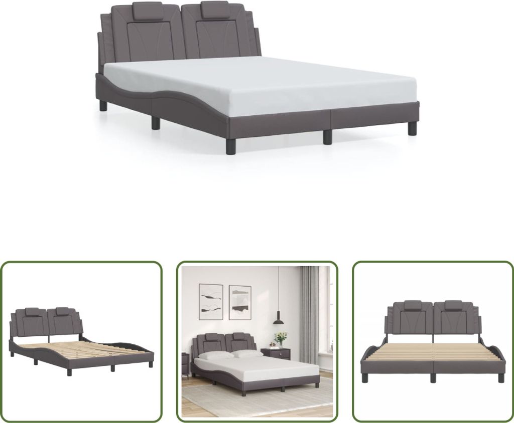 The Living Store Bettgestell mit Kopfteil Grau 120x200 cm Kunstleder