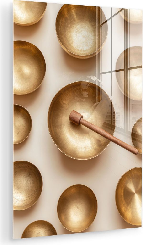 MuchoWow Glasbilder - Bilder auf Wandbild - Foto auf Glas Symmetrisch - Gold - Bronze - Balance 40x60 cm Wanddekoration aus Glas - Acrylglasbild - ...