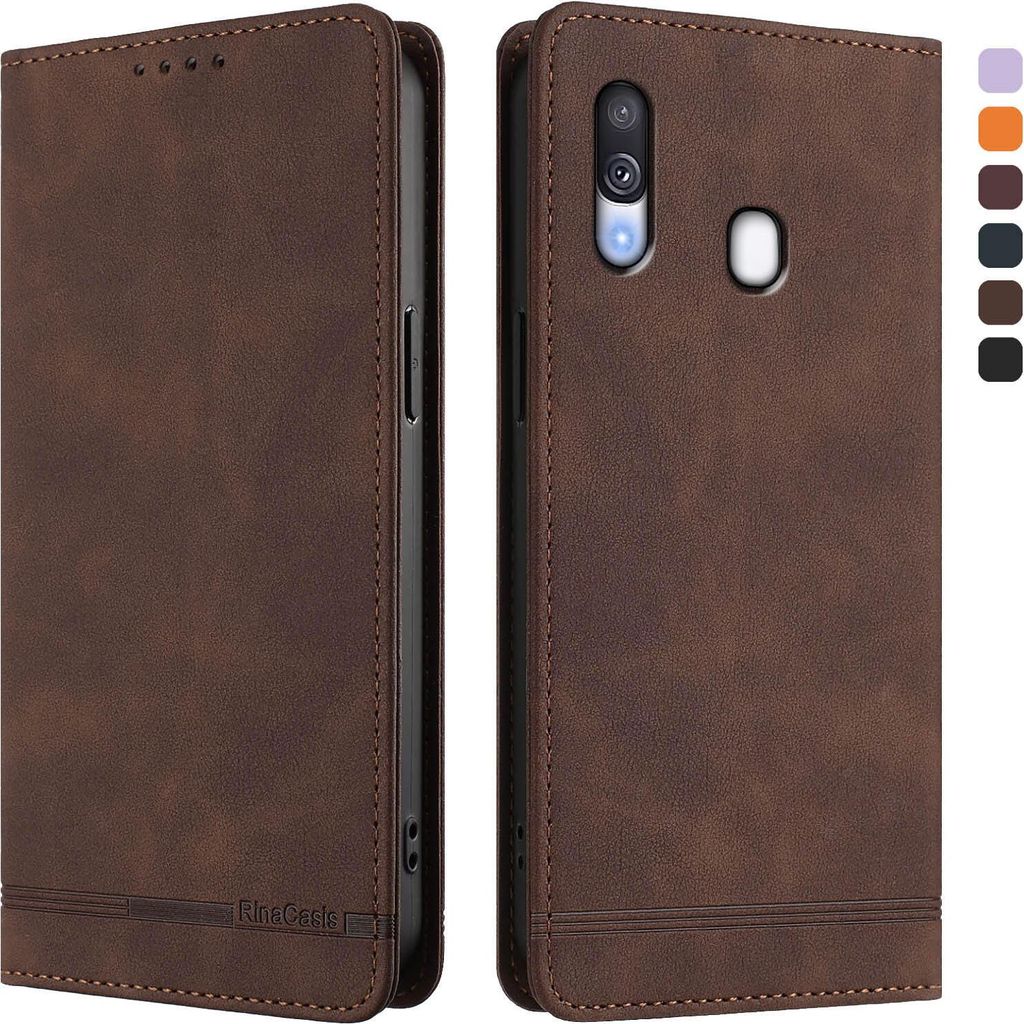 Hülle für Samsung Galaxy A40, Retro Kunstleder Ständer Klapphülle mit Kartenfächer und Magnetische Braun
