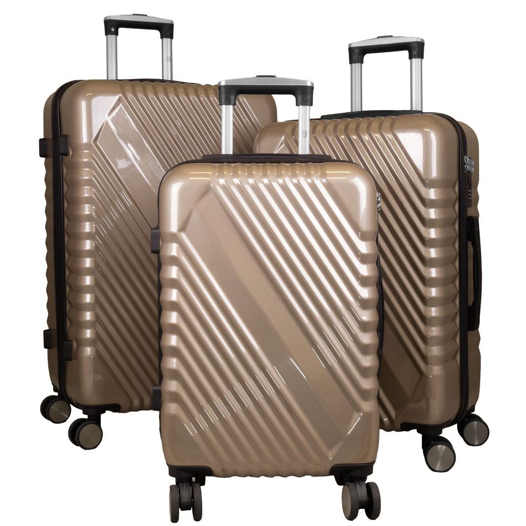 Kofferset Genua Hartschale 3teilige Trolleyset mit 4 Rollen Reisekofferset 3er Set L+M+S champagner