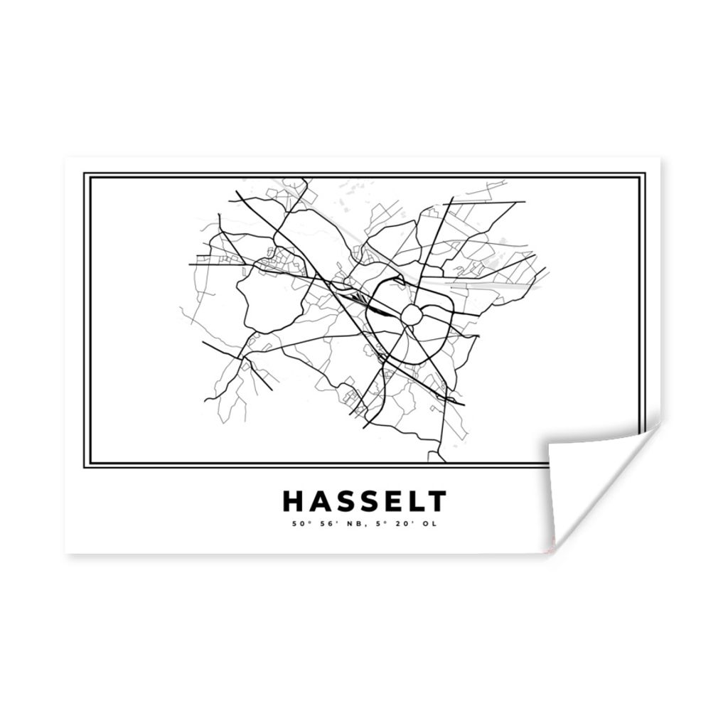 MuchoWow Poster Belgien - Hasselt - Stadtplan - Karte - Schwarz und weiß - Karte 30x20 cm - Plakate - Print
