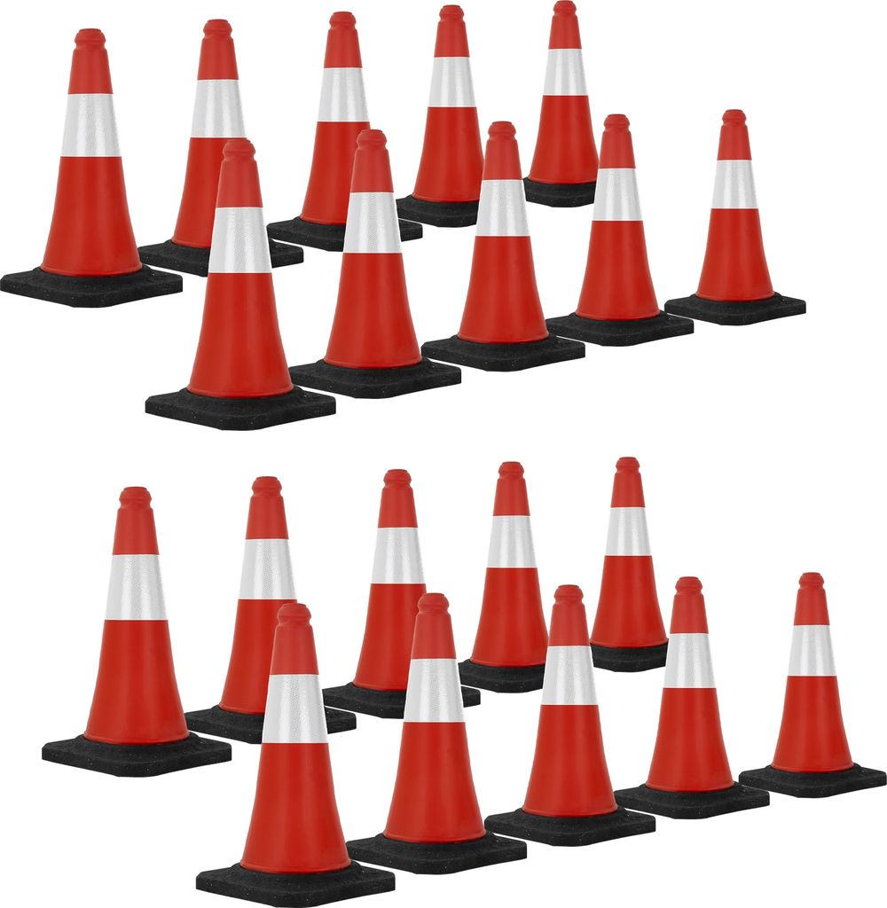 ECD Germany 20 Stück Verkehrskegel Pylone 51 cm, Rot-Weiß, Leitkegel mit schwerem Fuß, Verkehrsleitkegel mit weißen reflektierenden Streifen