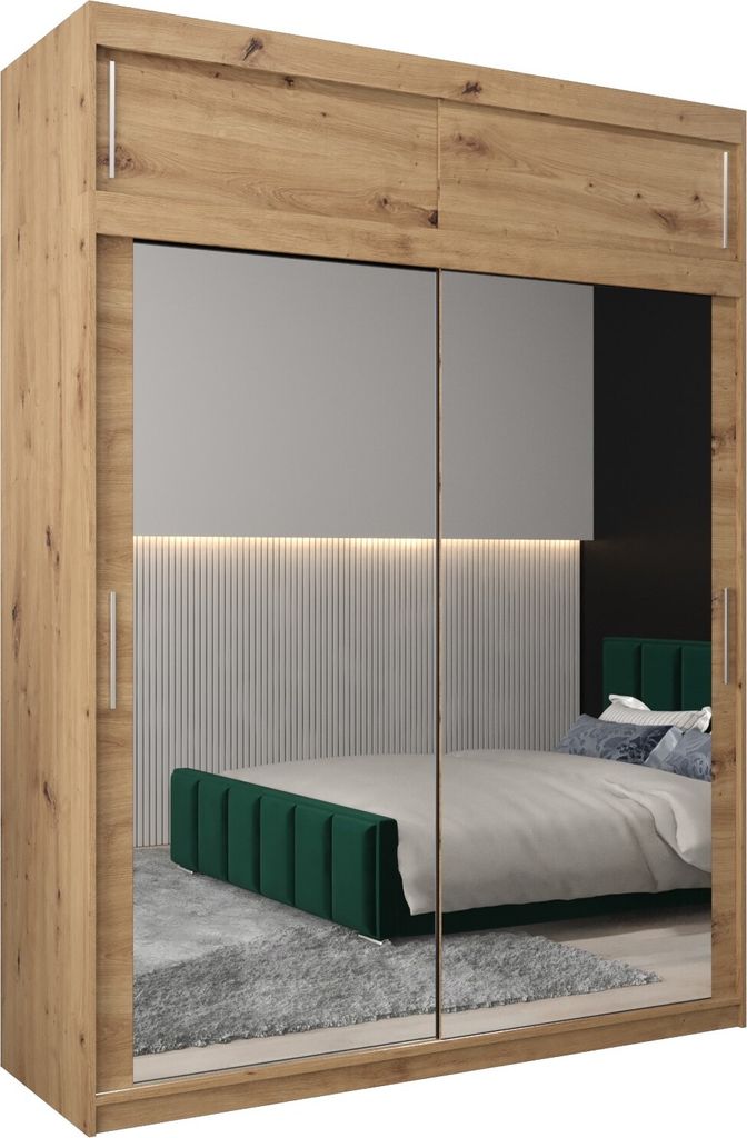 Kleiderschrank, Schiebetürenschrank Schlafzimmer, Schrank mit Spiegel TOKYO 3 180 mit Aufsatz, Höhe 240 cm