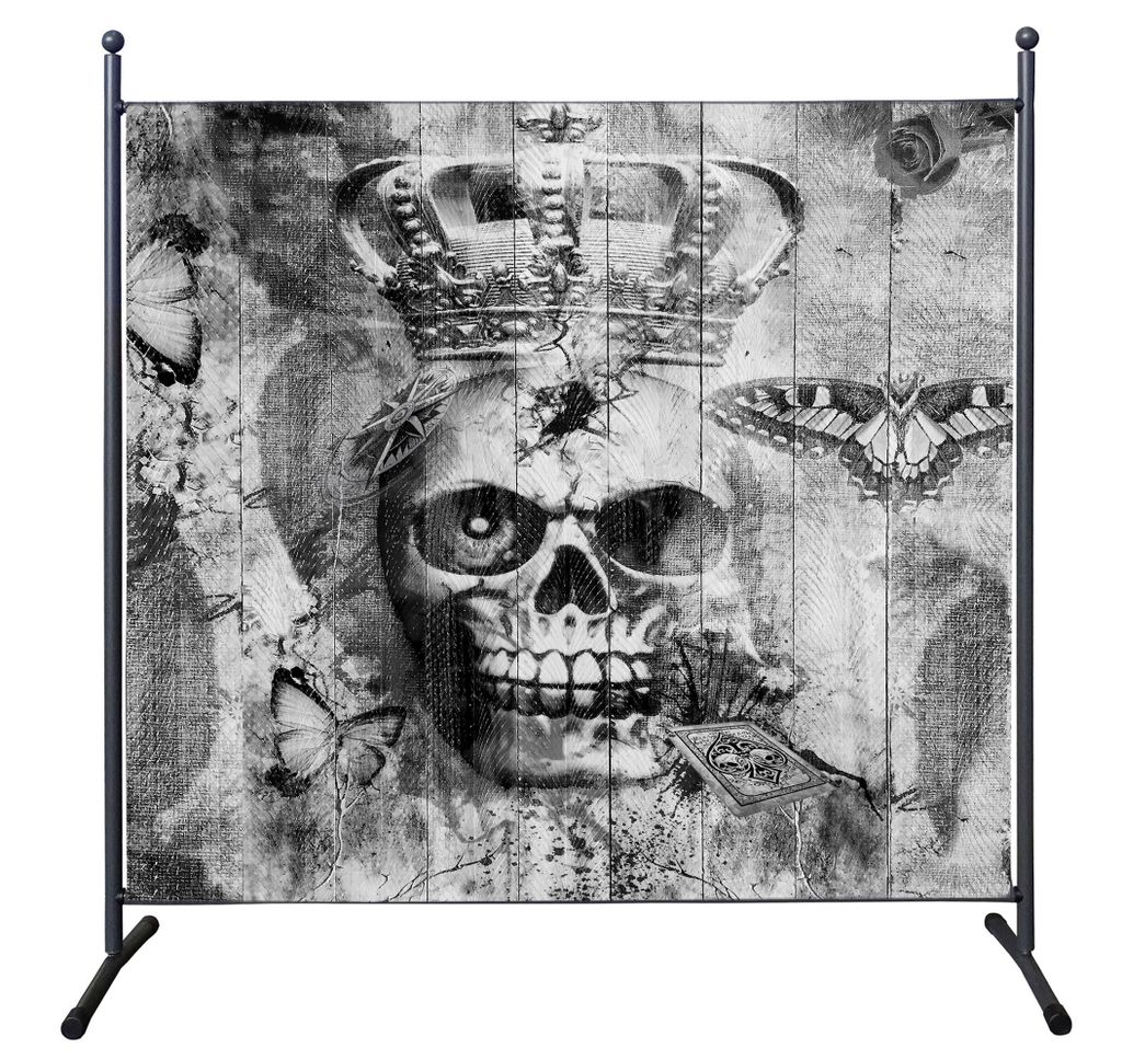 Paravent Outdoor Wetterfest 180 x 178 cm Skull | Raumteiler Stellwand Innen | Garten & Balkon Sichtschutz Blickdicht