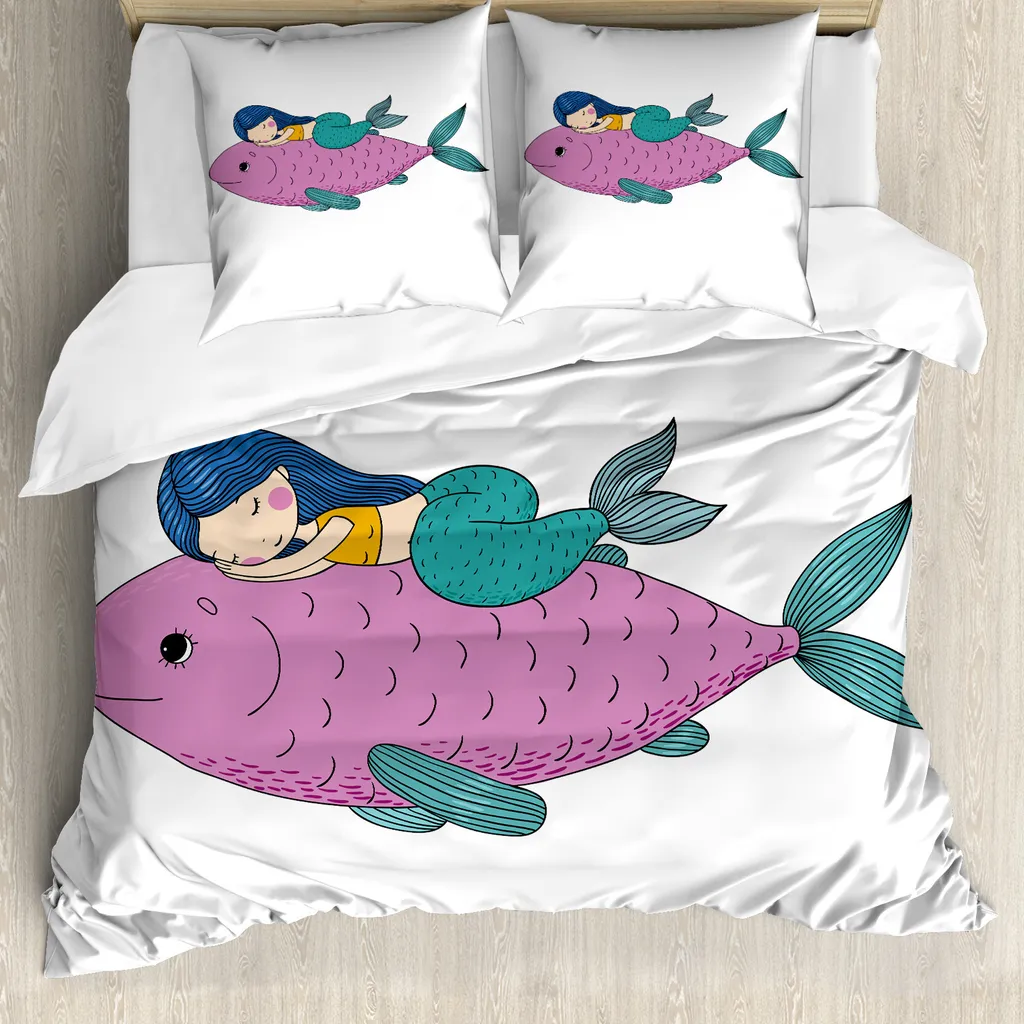 Housse de couette Sirène 155x220 pour chambre d'enfant, ABAKUHAUS
