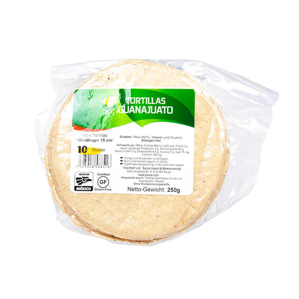 GUANAJUATO MexWraps - Mais Tortillas - 15cm Durchmesser 10 Stk. - Glutenfrei, Halal