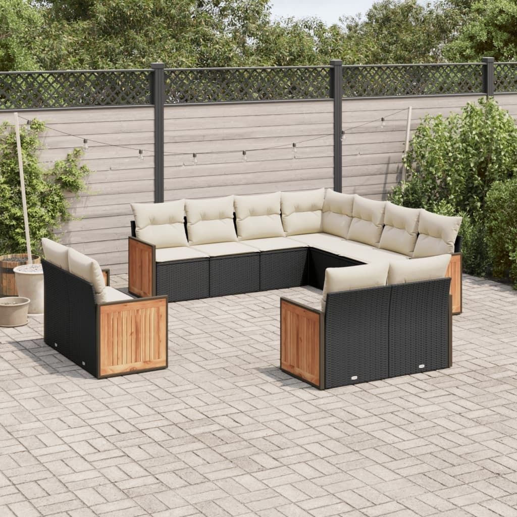 11-tlg. Garten-Sofagarnitur - mit Kissen Schwarz Poly Rattan - Gartenmöbelset 3260579