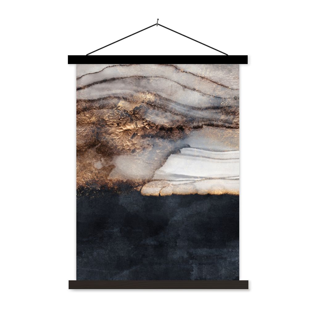 MuchoWow Textilposter Sturm - Gold - Abstrakt 60x80 cm mit schwarzem Rahmen - Plakathalter