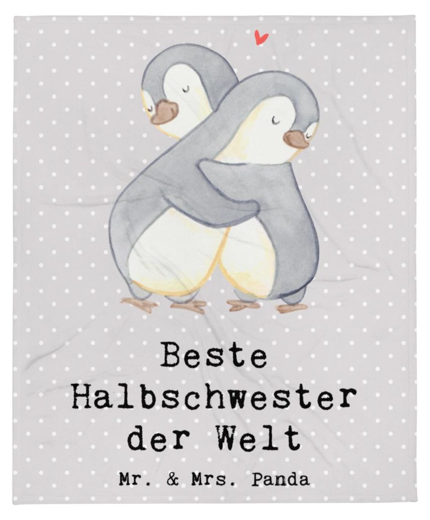 Mr. & Mrs. Panda Couchdecke Pinguin Beste Halbschwester der Welt - Grau Pastell - Geschenk, Kunstfelldecke, Plaid, Bettdecke, Kuscheldecke, Liebe, ...