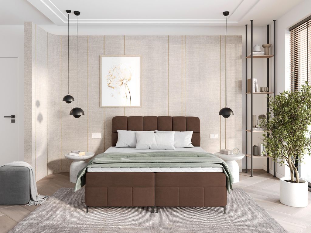 Boxspringbett CINDY 180x200 mit Bettkästen und Topper | Doppelbett| Bonell-Matratze| Polsterbett| Bett| Bettgestell| Schlafzimmer- Braun