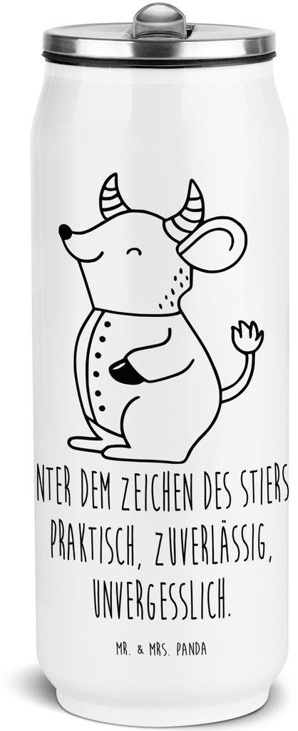 Mr. & Mrs. Panda Trinkflasche Stier Astrologie - Weiß - Geschenk, Sternzeichen, Thermoflasche, Wasserflasche, sport, outdoor, Thermosflasche, Gebu...