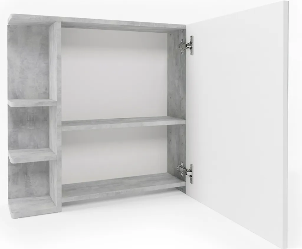 Armadietto Bagno con Specchio Vicco Fynn 80 cm | Grigio Cemento e Bianco