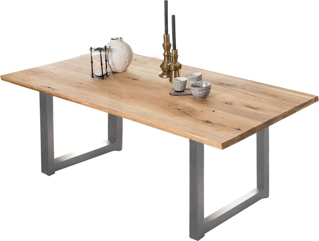 SIT Möbel Esstisch aus Wildeiche 240 cm | Platte 40 mm natur | Gestell Metall antiksilbern | B 240 x T 100 x H 75 cm | 15473-40 | Serie TABLES & CO