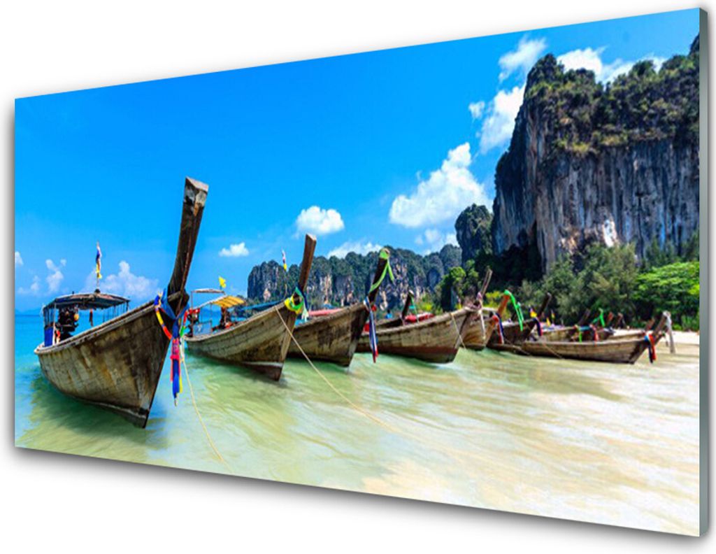 Küchenrückwand aus Glas 100x50cm Spritzschutz Boote Meer Strand Landschaft