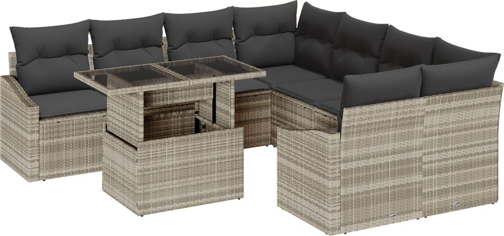 Best Möbel 9- teilige Gartensofa- Garnitur mit Kissen in Hellgrau aus Poly- Rattan - Gartensofas CL77445