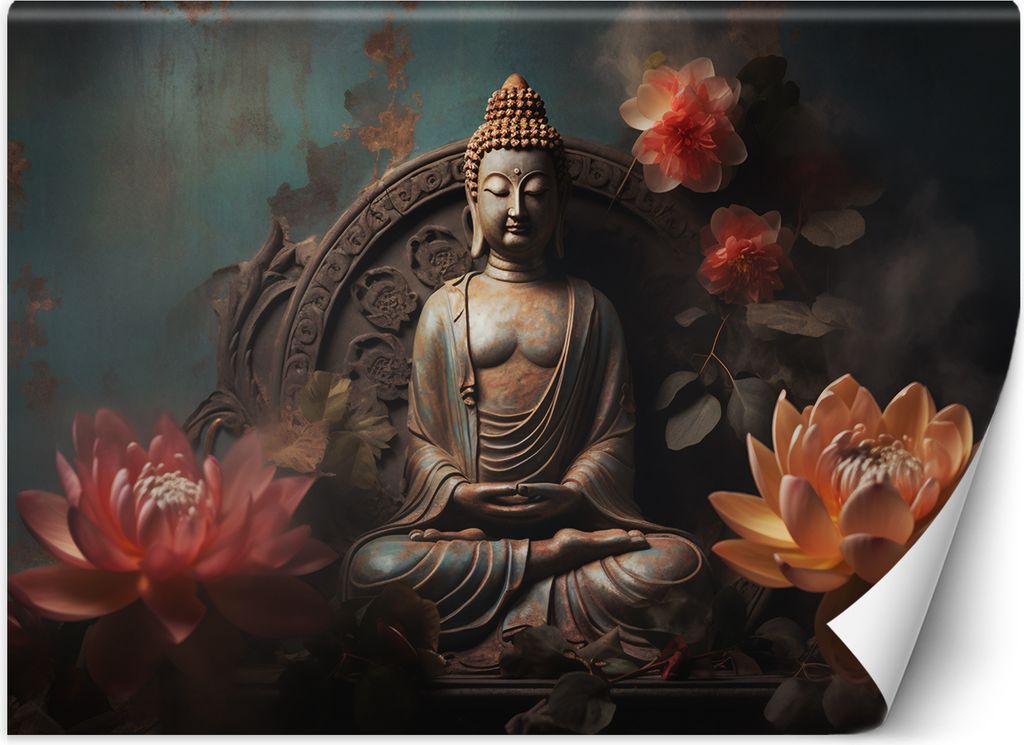 Vlies fototapete Buddha Zen-Blumen 300x210 cm Feeby Grau inkl. Kleber einfache Montage