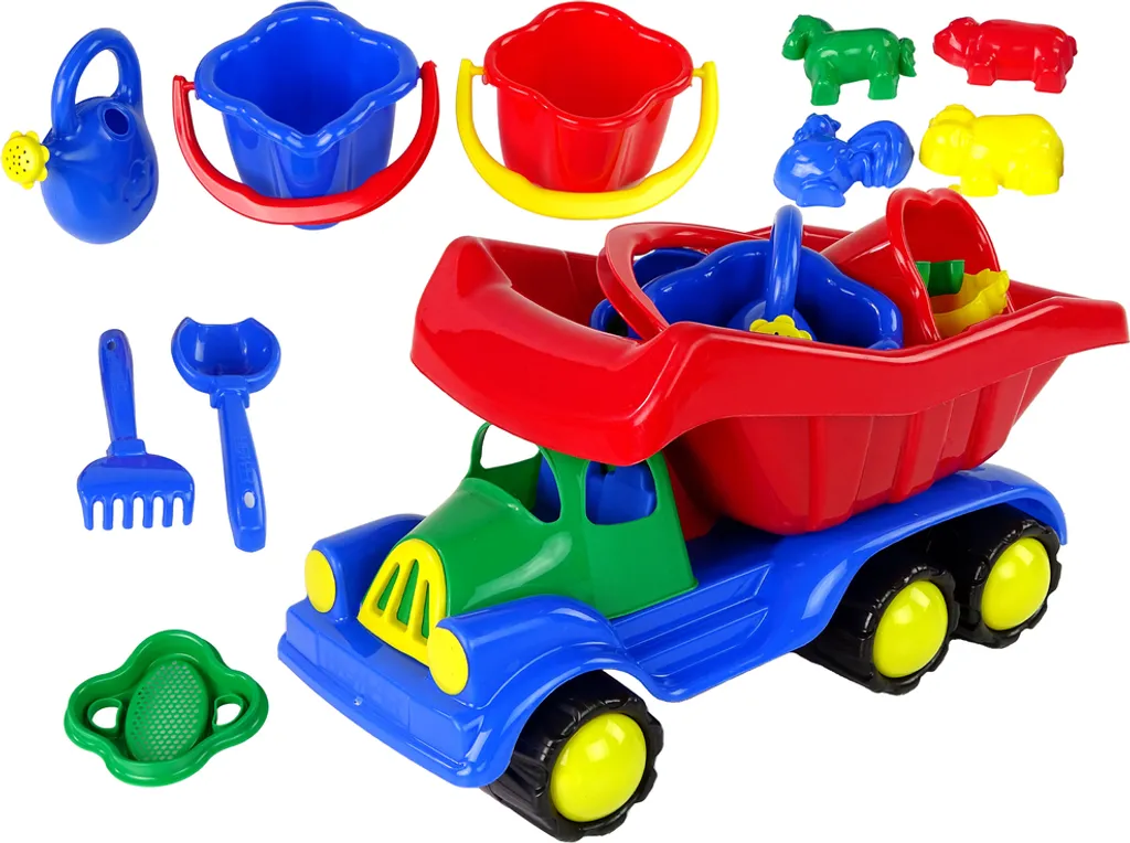 Grande voiture jouet avec mini-set de deux seaux et 10 accessoires