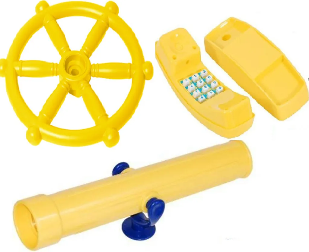 Set Accessori 3in1 Torre Gioco Giallo: Telescopio, Telefono e Timone