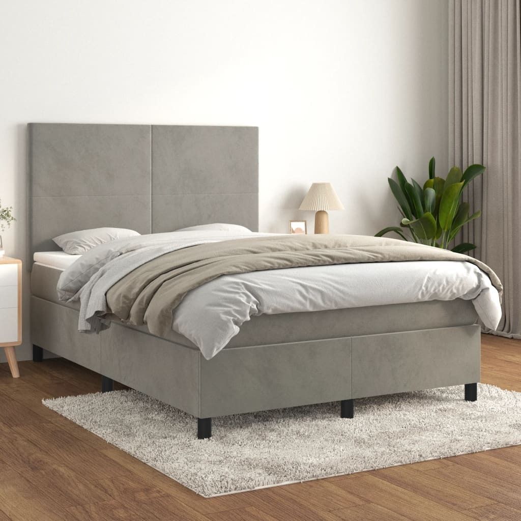 "2026 Promotion" Boxspringbett mit Matratze - Hellgrau 140x200 cm - Samt - Polsterbett CC8671