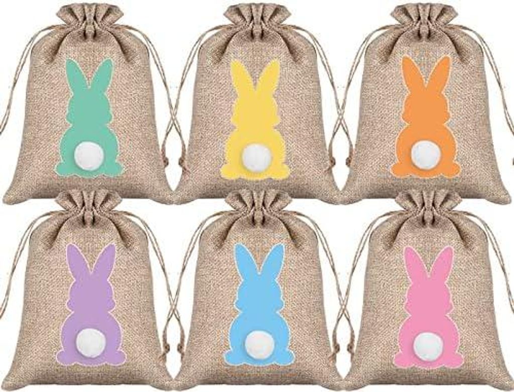 JMOCD 24PCS Easter Burlap with Drawstring,Oster Jutebeutel, Produktbild 