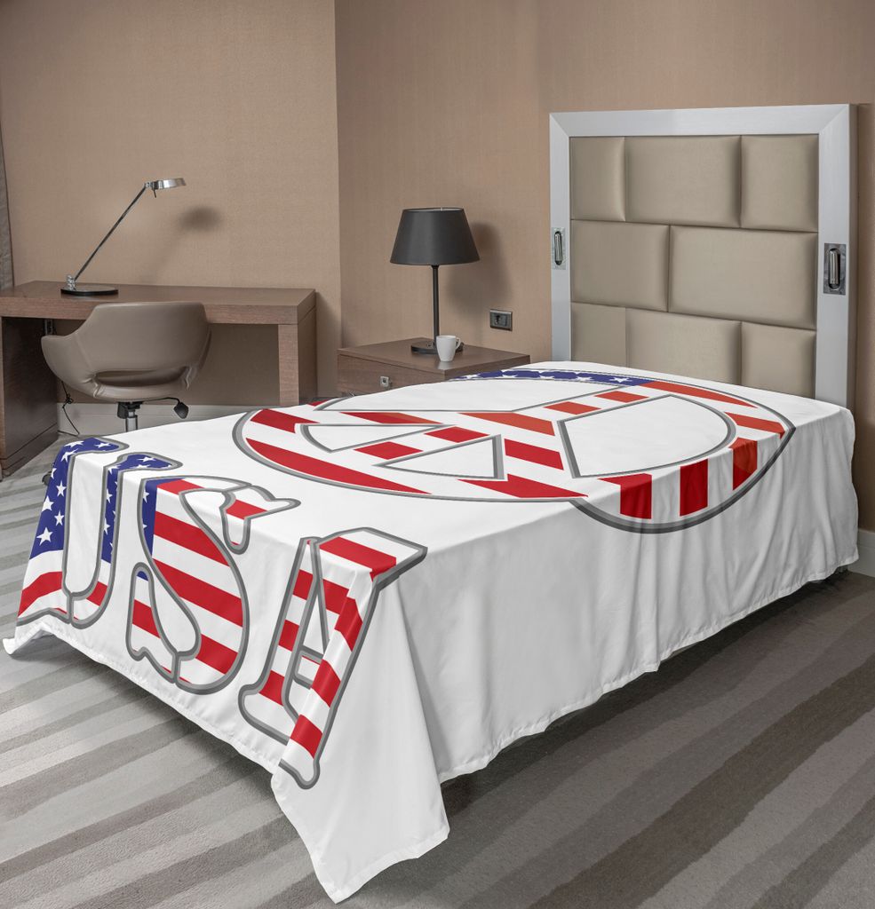 ABAKUHAUS toll Bettlaken, Modernes Friedenszeichen Usa Flaggen Farbentwurf Hippie Freiheit Kein Thema, weiches bequemes oberes Bettlaken für ein d...