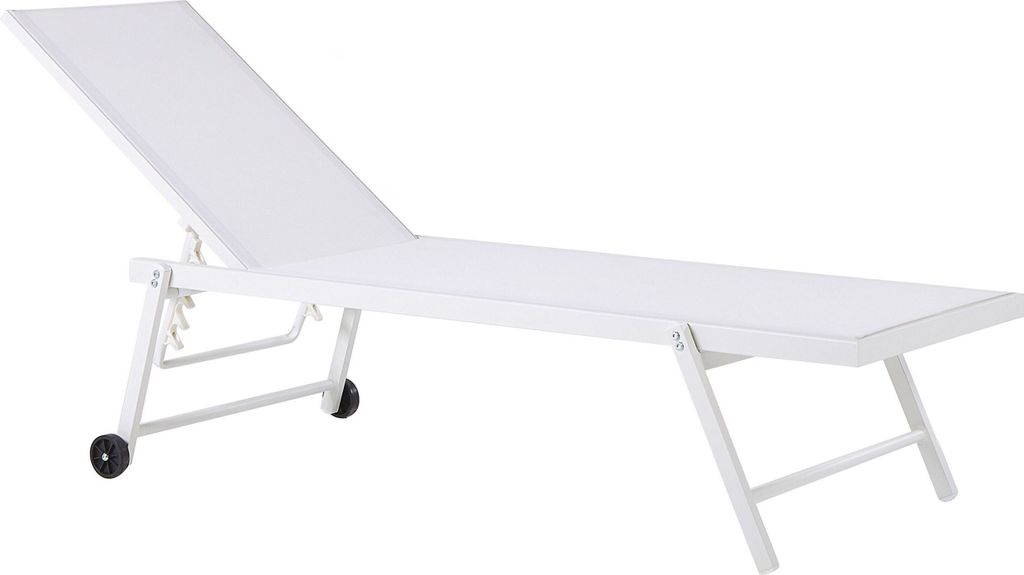 BELIANI Gartenliege Weiß mit Rollen Aluminium Mesh verstellbare Rückenlehne modern Garten Terasse Balkon