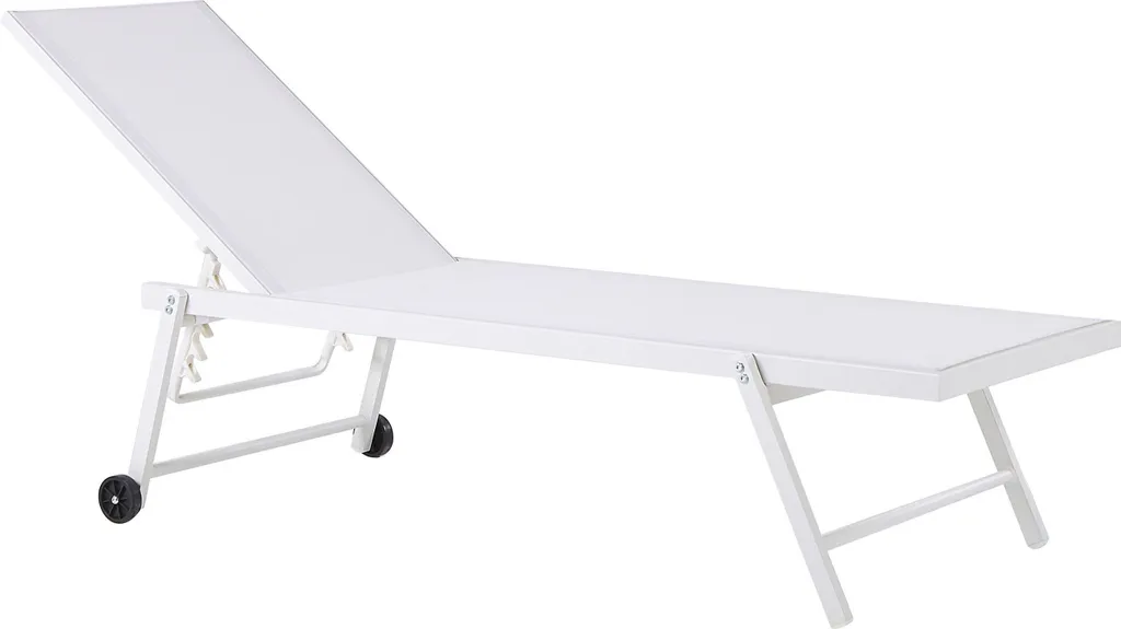 BELIANI Chaise longue de jardin blanche aluminium réglable avec roues