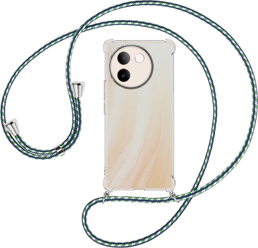 Handykette Backcover-Schutzhülle mit Band (Metall silberfarben) für vivo V30E 5G / V40 lite 5G - grün/blau/weiß