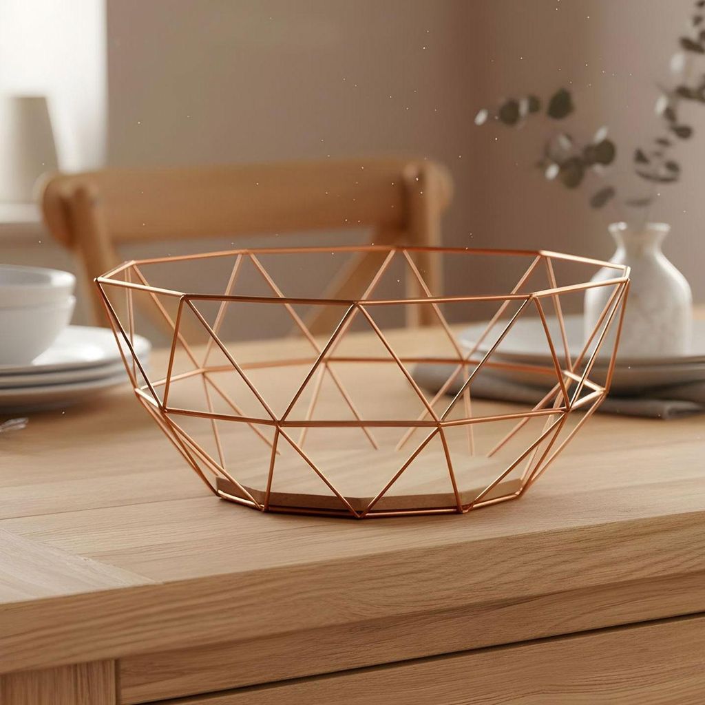 Korb Metall Kupfer 26x12cm Modern Holz MDF Braun Schüssel Produktbild 