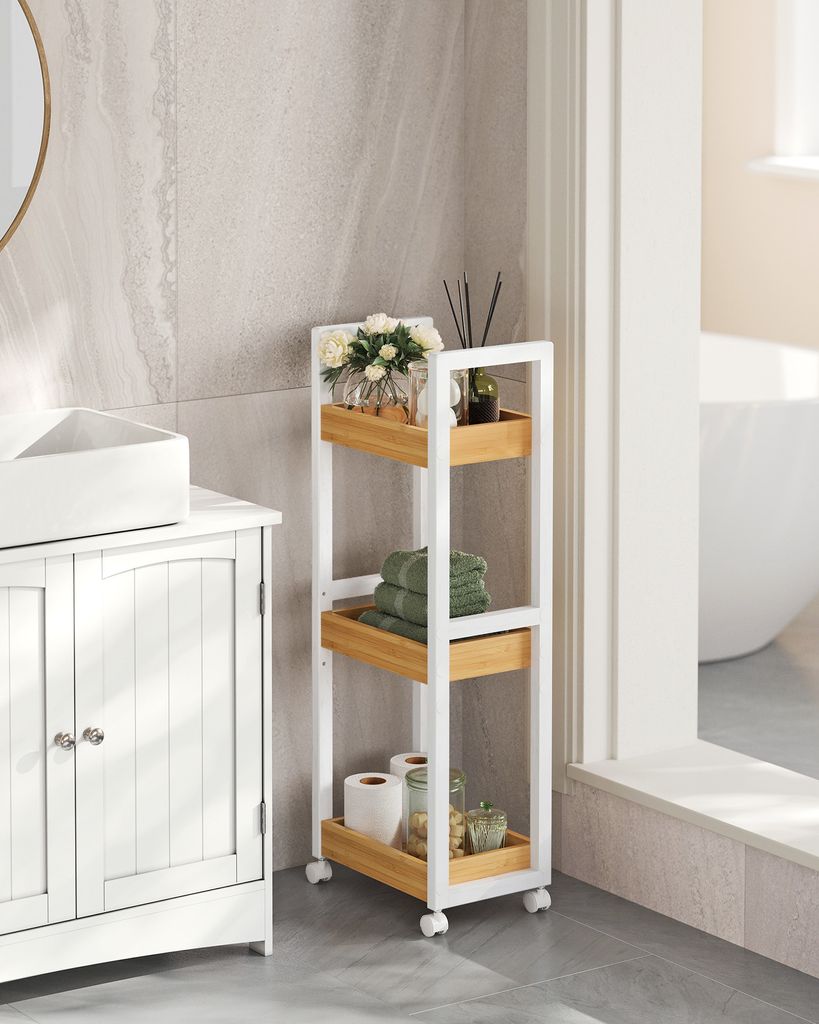 HTI-Line Badezimmer Rollregal Karin - 3 Ablagefächer 48x72x34cm Für Bad & Haushalt