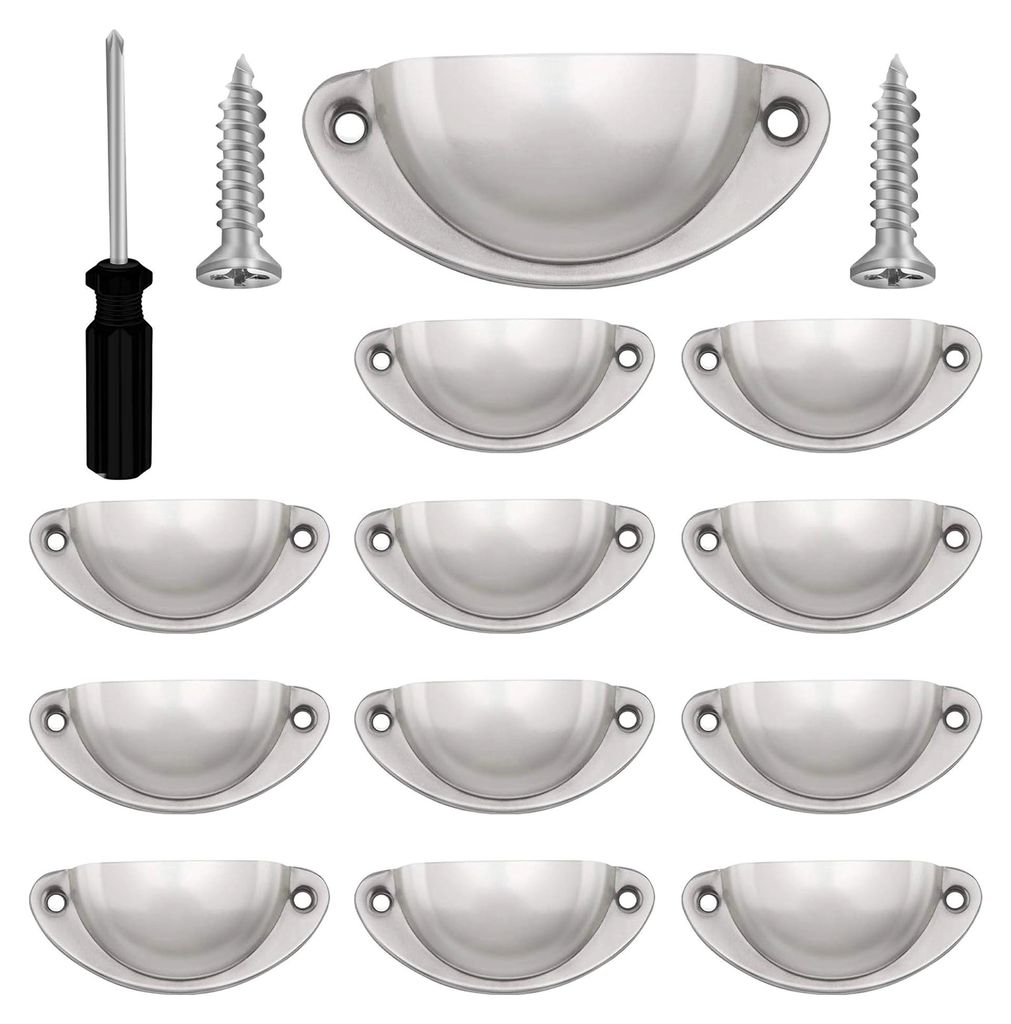 12 Stück Traditionelle Halbrunde Muschelgriffe für Schrank, Kommode, Kleiderschrank, Schublade, mit Schrauben und Schraubendreher, 8,1 cm lang (L...