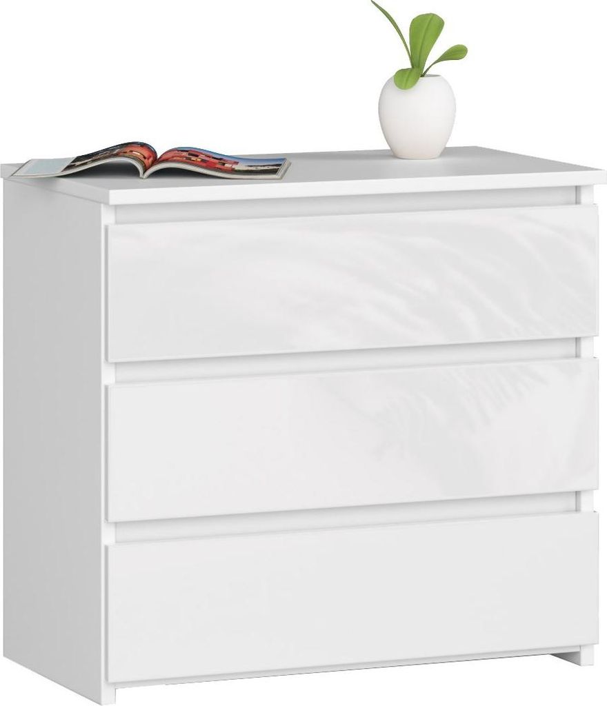 Nachttisch – Beistelltisch – Nachtschrank – 3 Schubladen – Weiß / Hochglanz – 60 x 57 x 35 cm – Praktische Aufbewahrung für Schlafzimmer