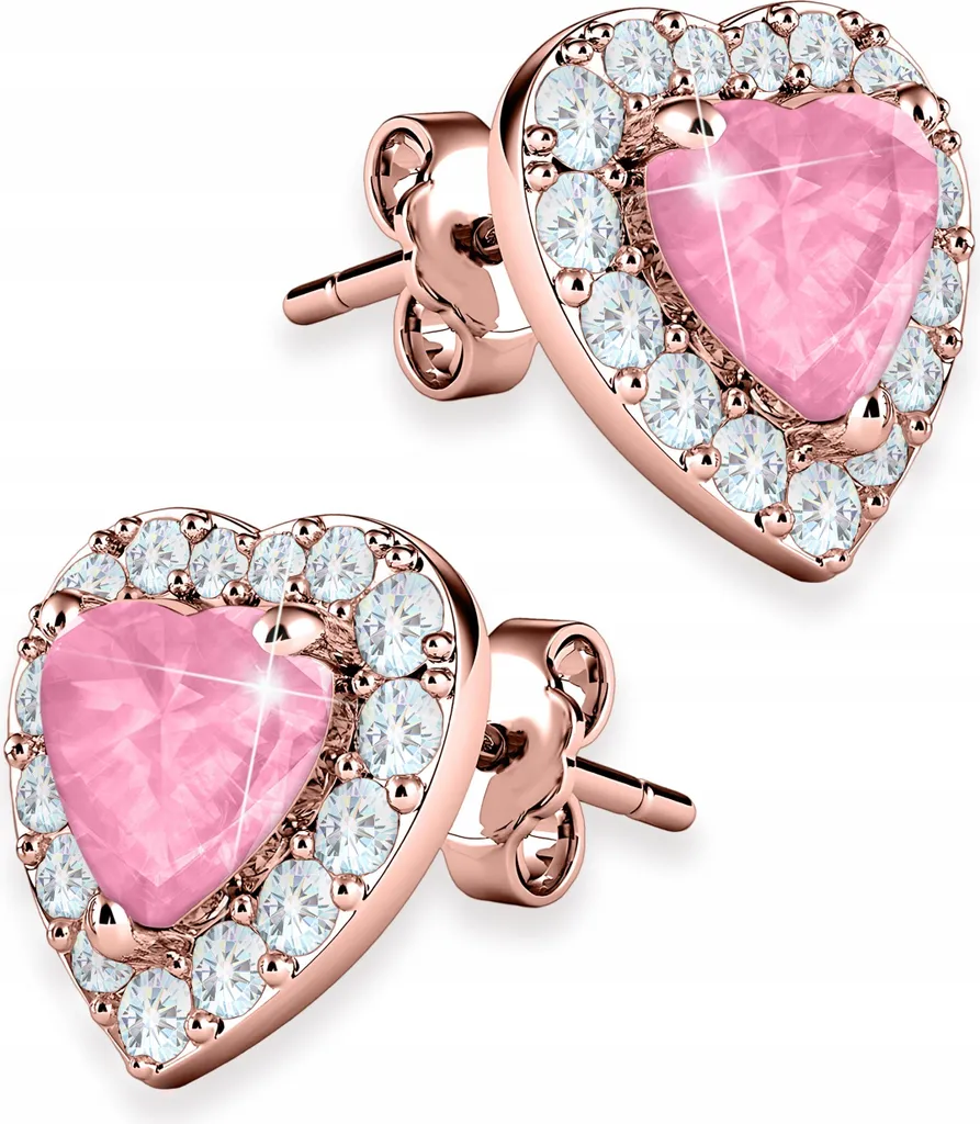 Orecchini A Cuore In Argento Sterling Con Cristalli Zircondia - Rosa Chiaro, Eleganti E Contemporanei