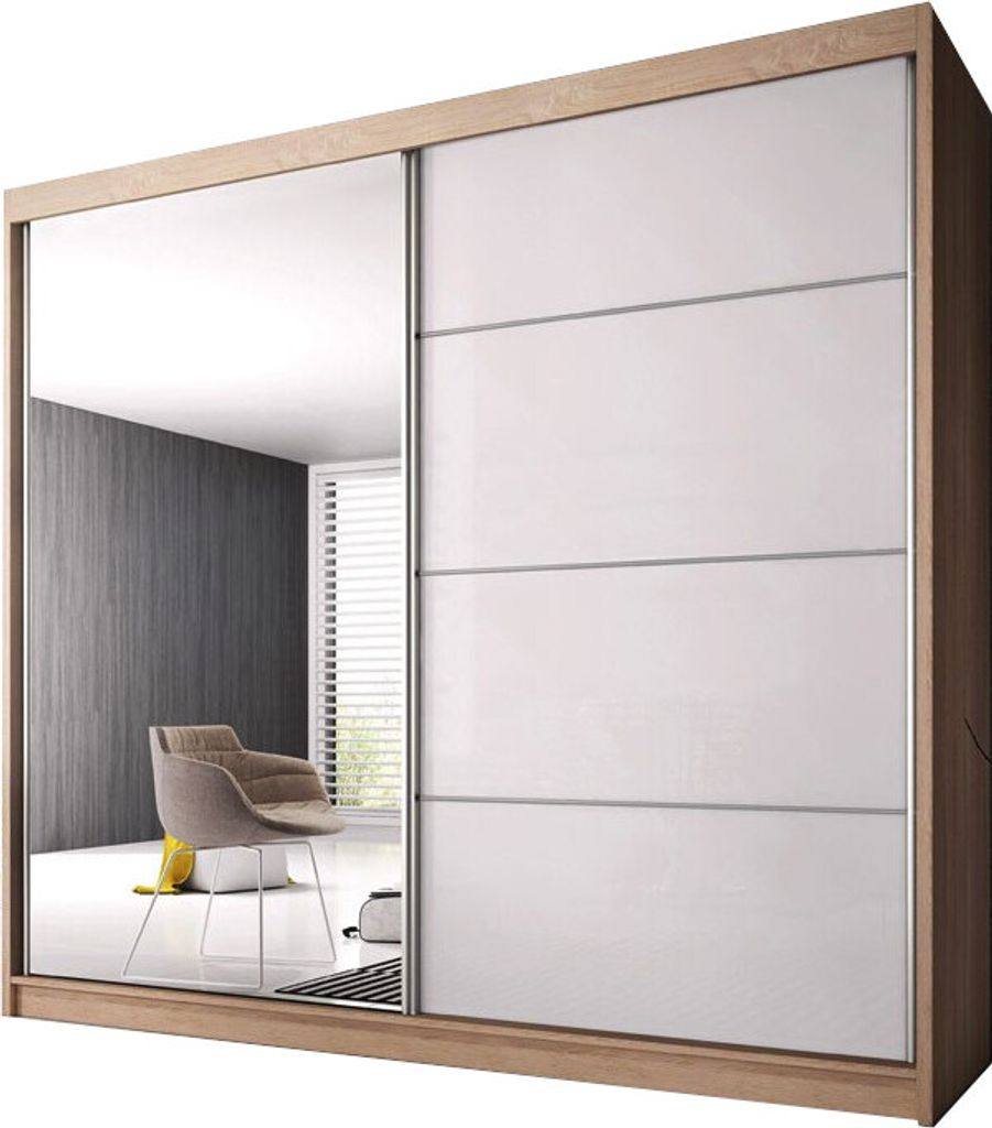 Schiebetürenschrank K006 233x61x218 cm (Sonoma) Kleiderschrank, Garderobe, Garderobenschrank mit Einlegeböden und Kleiderstange Eleganter Schiebe...