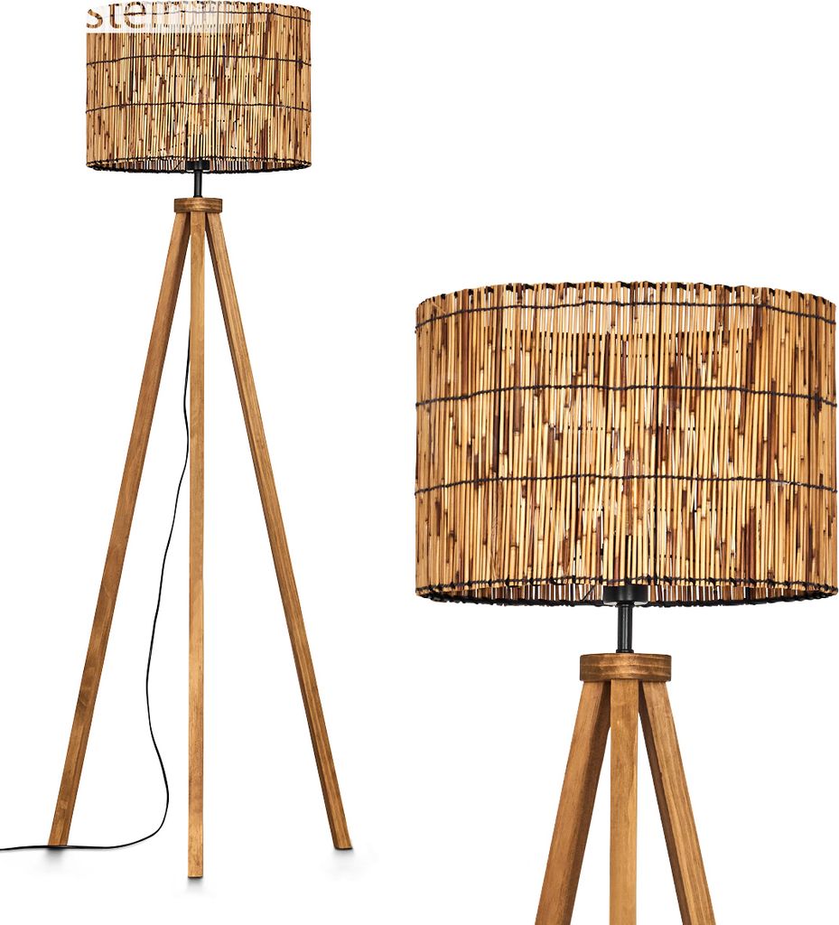 Obenetto Stehlampe aus Holz/Bambus in Naturfarben/Schwarz
