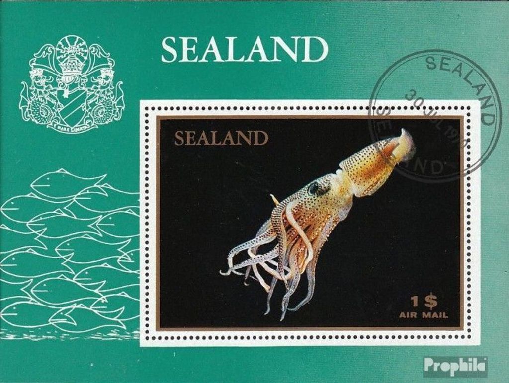 Briefmarken GB-Fürstentum Sealand 1970 Mi Ausgabe einer Mikronation auf Meeresplattform, nicht anerkannt Nr.4 gestempelt Fische