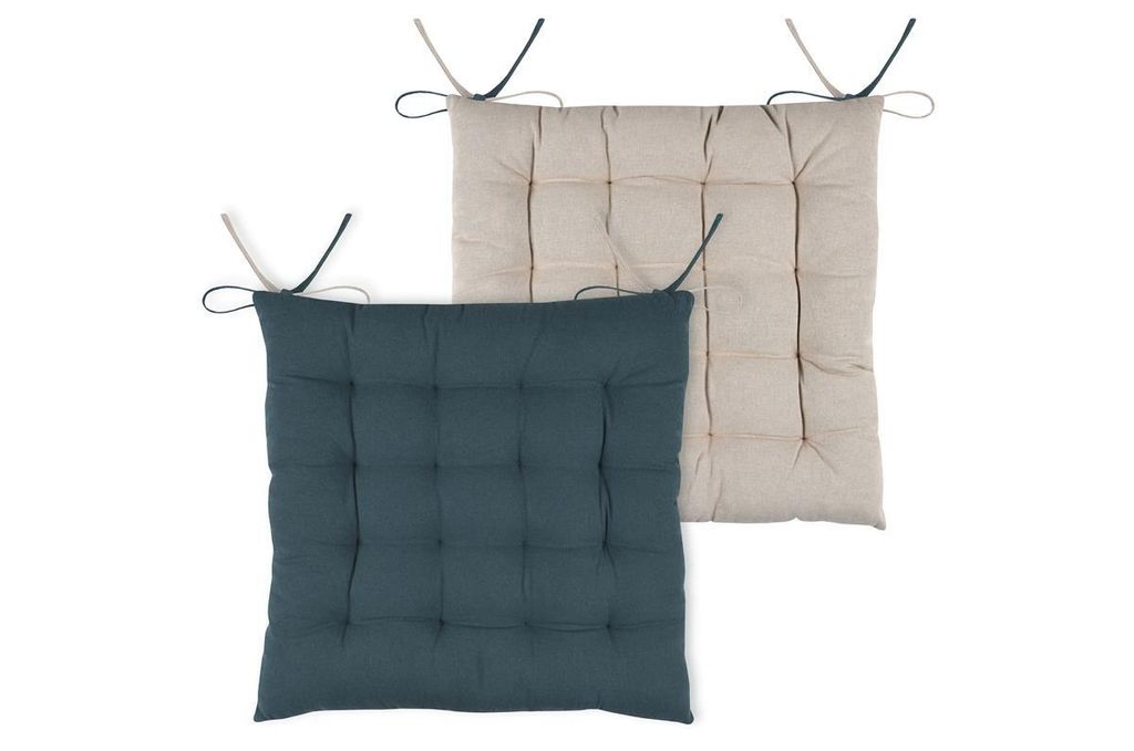 STOF | Sitzkissen - 40x40 cm - Kobaltblau - Zweifarbig, Gepolstert, mit Bändern, Elegant - 1 Stück