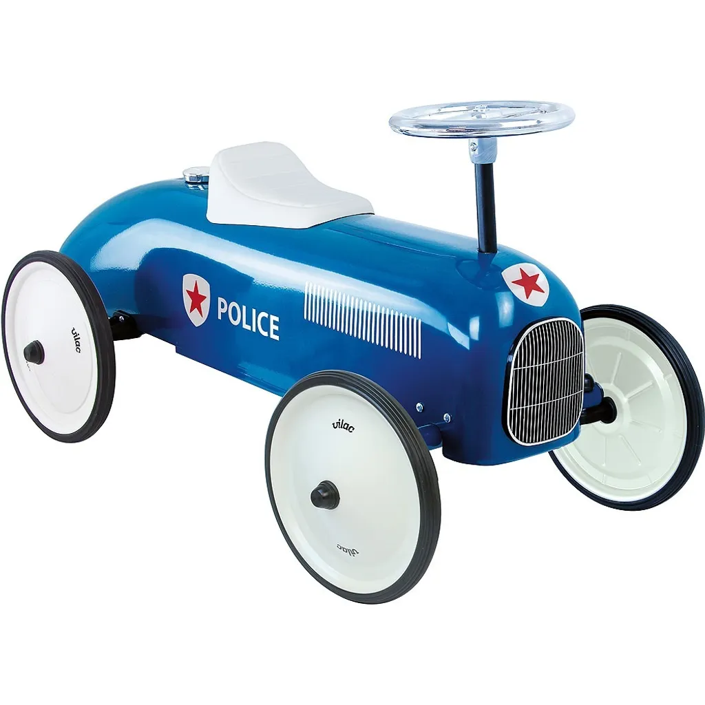 Porteur vélo métal bleu Vilac : jouet policier pour enfant dès 18 mois