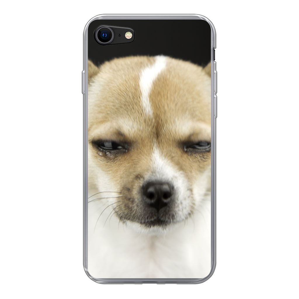 MuchoWow Handyhülle Schutzhülle Hülle für iPhone SE 2022 Weinender Hund auf schwarzem Hintergrund Silikon Softcase Handy Hülle