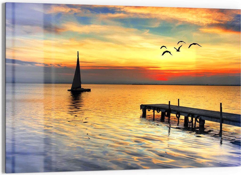 DEQORI Magnettafel Glas 90x60 cm 'Abendidylle am See' beschreibbar Whiteboard
