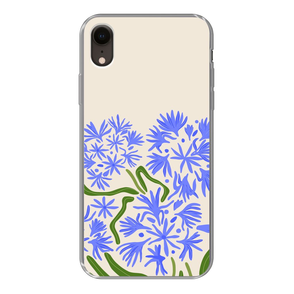 MuchoWow Handyhülle Schutzhülle Hülle für iPhone XR Blume - Blau - Blatt - Einfach Silikon Softcase Handy Hülle - Schutzdeckel