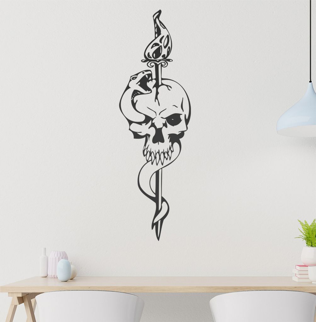 Schlange und Schädel Wandtattoo in 6 Größen - Wandaufkleber Wall Sticker - Dekoration, Küche, Wohnzimmer, Schlafzimmer, Badezimmer