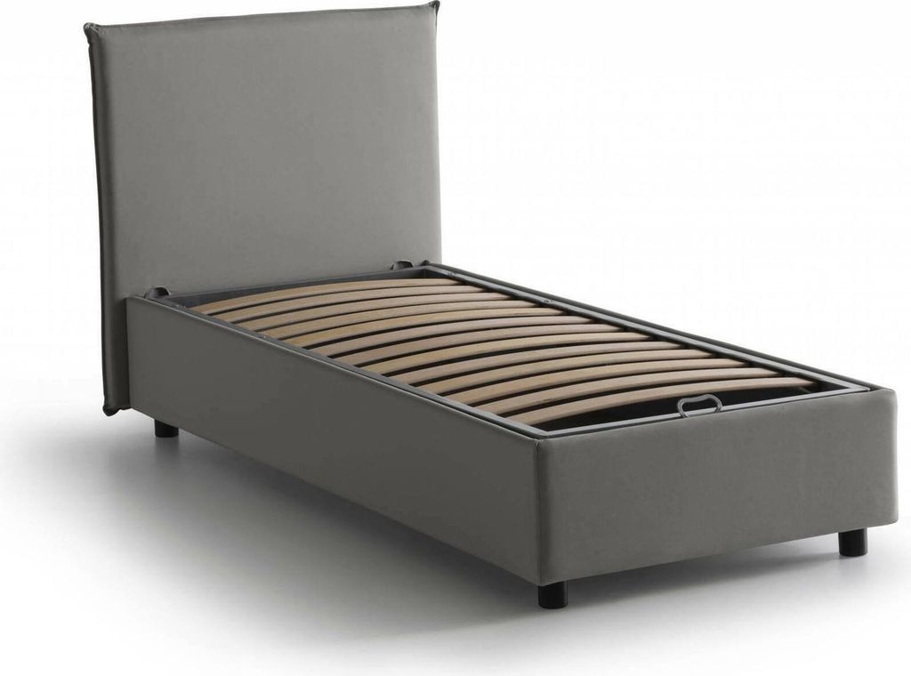 Einzelbett Dbasell, Containerbett mit Stoffbespannung, 100% Italy, Frontöffnung, passend für Matratze Cm 90x200, Grau