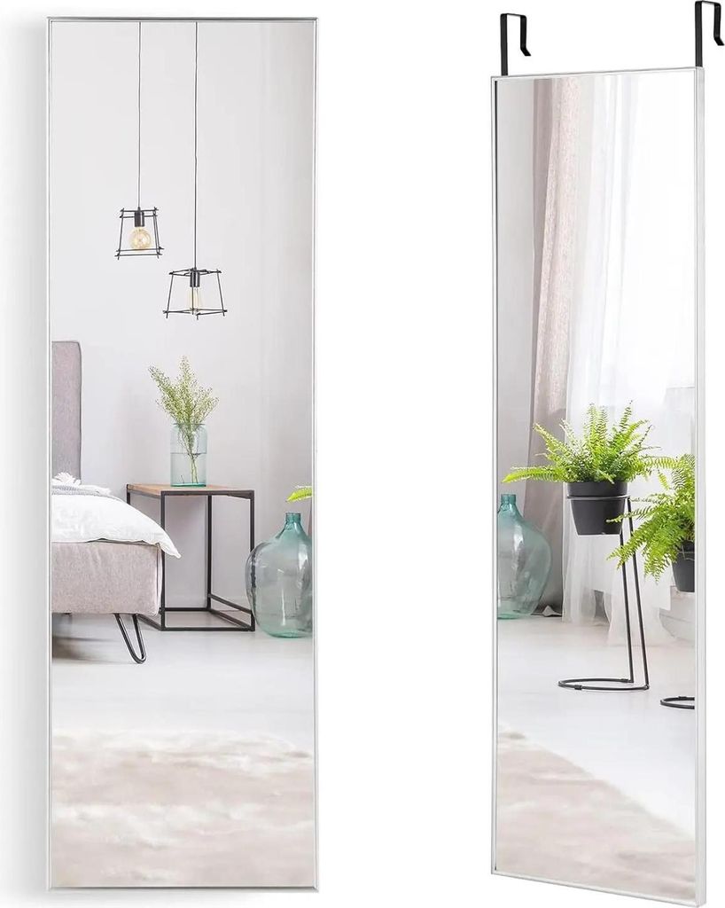 Ganzkörperspiegel - Wand- und Türspiegel - 37 x 120 cm - Höhenverstellbare Aufhänghaken - Für Schlafzimmer, Flur, Wohnzimmer - Silber